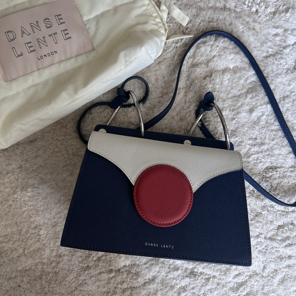 Danse Lente Navy Blue Crossbody Bag, 9.9/10 New. Women Leather Top Handle Bag